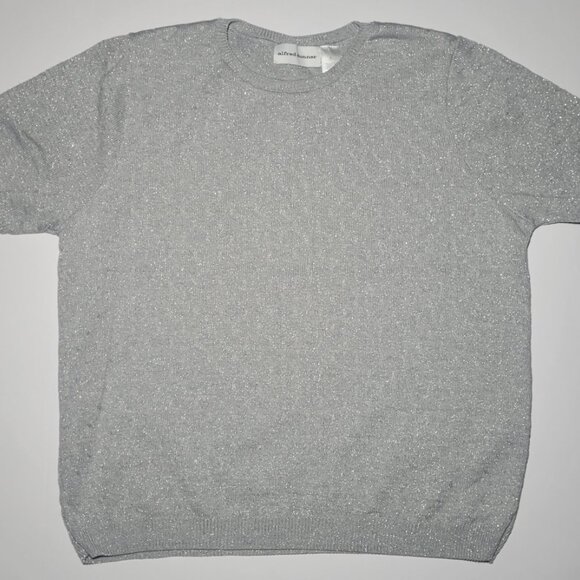 Alfred Dunner Womens Silver Sparkle Short Sleeve Sweater Blouse Size Large - Picture 1 of 12